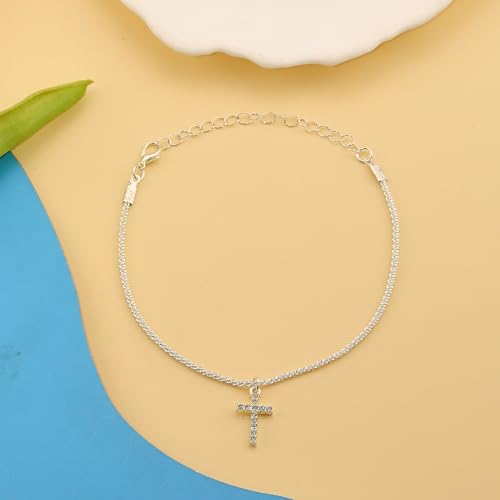 Ankle Bracelets for Women Gold Silver Layered Glitter Anklet for Women Waterproof Beach Cross Anklet Set Dainty Summer Foot Jewelry - color: Cross Anklet