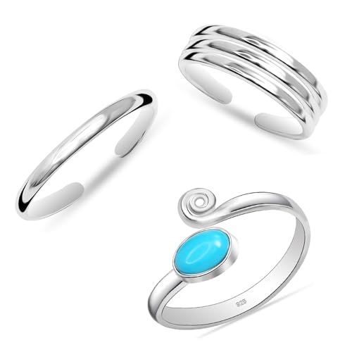 LeCalla 925 Sterling Silver Open Toe Rings Set for Women Adjustable Minimalist Toe Rings Summer Beach Foot Jewelry - color: 09. Trio (3 PCS)