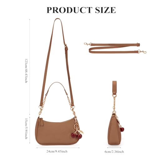 Small Shoulder Bags for Women Y2k Cute Shoulder Purse with Cherry Pendant Trendy Designer Handbag for Daily - color: A03-brown