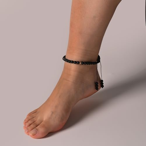 Softones 6mm Natural Stone Anklet for Women Gemstone Ankle Bracelets for Women Healing Energy Crystal Anklets Adjustable(8.5-10 Inches) - color: Matte agate