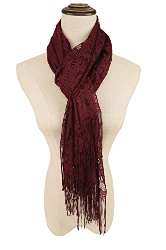 YOUR SMILE Ladies/Women's Lightweight Solid Color Fringe Lace Tassels Long Shawl Scarf For Spring Summer Fall - color: Burgundy