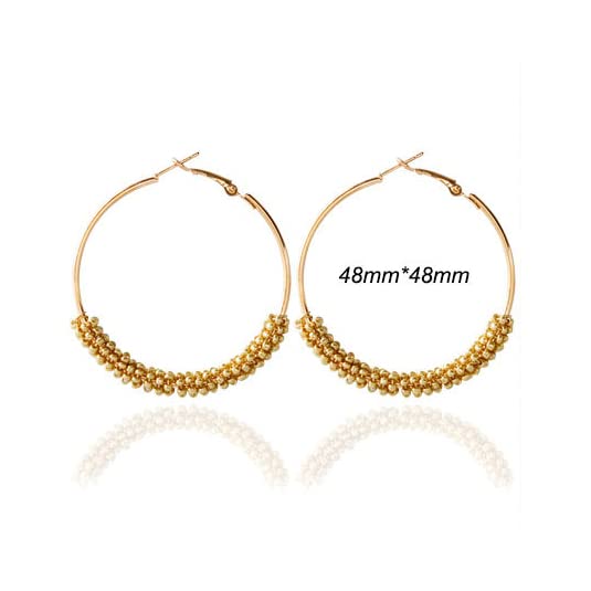 2 Pairs Bohemian Colorful Beads Circle Round Hoop Earrings Gold Hoop Dangle Earrings for Women Vintage Boho Jewelry - color: yellow