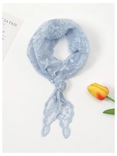SweatyRocks Women's Floral Embroidery Lace Triangle Hair Scarf Headband Sheer Hair Bandana - color: Light Blue, size: One Size