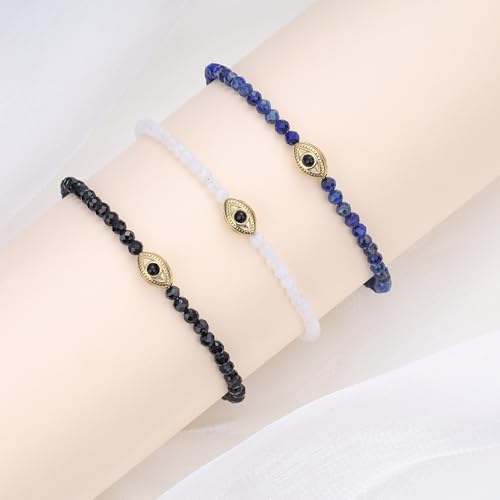 COAI Evil Eye Anklet for Women, Summer Waterproof Anklet for Women Lapis Lazuli Moonstone Black Tourmaline Ankle Bracelet - style: Black Tourmaline