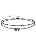 Silvora Ankle Bracelets for Women Waterproof 14K Gold/Silver/Black Initial Anklet for Women Dainty Layered Heart Ankle Bracelets Stainless Steel Adjustable Foot Chain Anklet Summer Beach Jewelry - color: F-Black