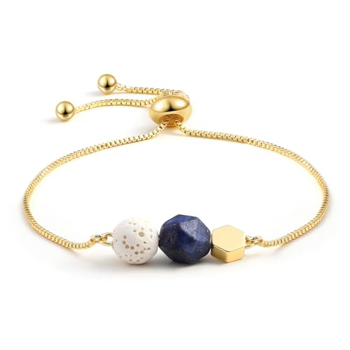 Jardme Essential Oil Diffuser Bracelets, 14K Gold Link Bracelets for Women, Birthday Gifts for Women Mom - color: Lapis Lazuli Stone