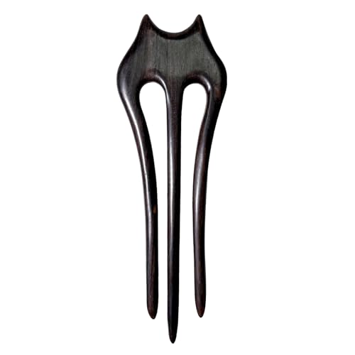 French Hair Pin for Women Wooden Rosewood Hair Sticks for Buns Chinese 3-prong Cute Hair Fork for Long Hair (Darkbrown（Ebony）) - color: Darkbrown（Ebony）