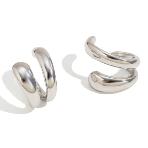 Ear Cuffs Non Piercing Chunky Water Droplet Ear Cuff Earrings for Women Trendy Clip on Cartilage Simple C-Shaped Diamond Studded Ear Clip Jewelry Best Gifts 2026 - color: A-Silver