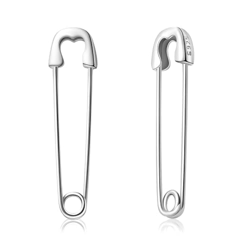 CHIC & ARTSY 925 Sterling Silver Safety Pin Earrings - Lightweight Comfortable Punk Paperclip Cartilage Hoop Earrings, Trendy Industrial Style Jewellery for Women and Men - color: White-#2