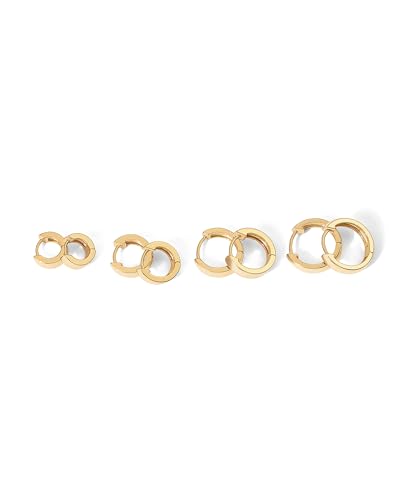 PAVOI 18K Gold Plated 925 Sterling Silver Posts Small Hoop Earrings for Women - Trendy Geometric Plain Chunky Huggie Earscape Piercing Pack - Hypoallergenic Everyday Gold Hoop Earrings Set - style: 4-Piece Set