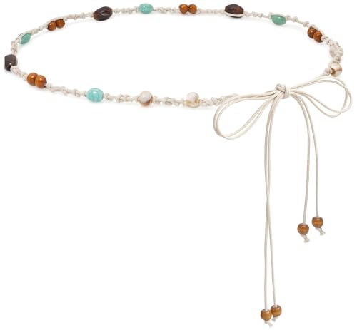LIMHOO Women's Boho Braided Belt Adjustable Beaded Rope Waist Belts for Dresses - color: 582 Beige