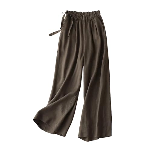 JiXiang Women's Palazzo Pants Wide Leg Boho High Waisted Side Drawstring Lounge Trousers Flowy Casual Loose Lightweight Pants - color: 1-army Green, size: Medium