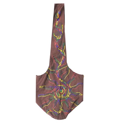 Mandala Crafts Hippie Bag, Large Boho Hobo Purse for Women, Crossbody Shoulder Sling Bags for Indie Style Bohemian Accessory - style: Brown Sun