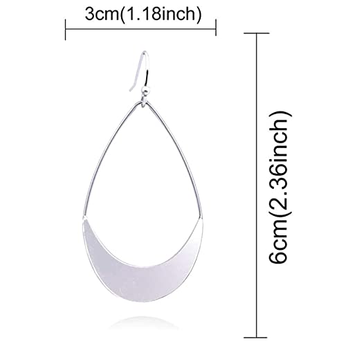 MALOYANVE Teardrop Earrings for Women Boho Fashion Large Gold Silver Waterdrop Simple Lightweight Hollow Metal Drop Dangle Statement Earrings Jewelry Gifts - color: Silver