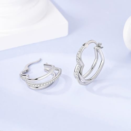 NARMO 925 Sterling Silver Hoop Earrings for Women Hypoallergenic Lightweight Simple Huggie Hoop Earrings Twisted Hoop Earrings Colorful Cubic Zirconia Hoop Earrings Rainbow Hoop Earrings - color: Stacked Love