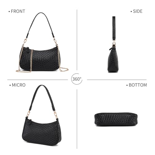 Shoulder Bag for Women with 2 Removable Straps and Zipper Closure Crossbody Bags Clutch Tote HandBags Purses | with 2 Removable Straps - color: 02-black