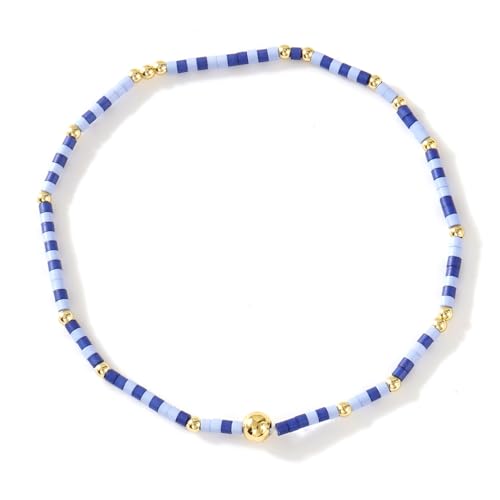 Colorful Beaded Bracelet Stack for Women,3PCS Handmade Bohemian Gold Plated Ball Stretch Stackable Bracelets Set Fashion Jewelry Gift Friendship - color: Blue