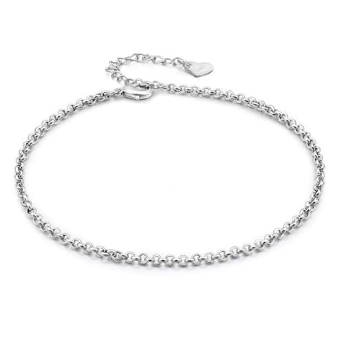 Dankadi Women 925 Sterling Silver Anklets Bracelet Men Simple Chopin/Box Chain/Twist Rope Chain Summer Beach Foot 24k Gold Plated Jewelry Gift - color: Rolo Chain Silver, size: 27cm