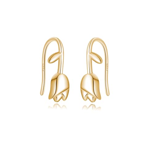 Reffeer Solid 925 Sterling Silver Flower Crawler Cuff Earrings Wraps for Women Teens Tulip Flower Wrap Earrings - color: B-Yellow