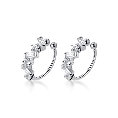 SLUYNZ 925 Sterling Silver CZ Cuff Earrings for Women Small Hoop Earrings No Piercing Cartilage Earrings - color: A-Silver