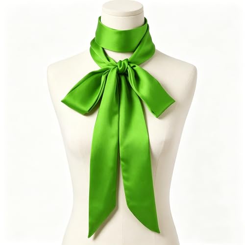 Long Thin Skinny Scarf Satin Neckerchief Ribbon Tie Waist Belt for Women - color: Fruit Green