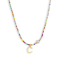 Colorful Pearl Beaded Initial Choker Necklaces for Women, Boho Handmade Personalized Seed Beads Letter Name Necklace Beach Surfer Bohemian Jewelry Gift - color: C