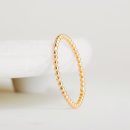 Melanie Golden Jewelry Dot Stacking Ring | Silver, Gold, or Rose Gold | Dotted Beaded Stackable Ring Band | Skinny Thin Bands Midi Ring Thumb Ring | USA Sizes 2-12 - color: 14K Gold Fill