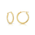 14k Yellow Gold Hand Engraved Diamond-cut Round Hoop Earrings - style: 20mm (0.78 inch)