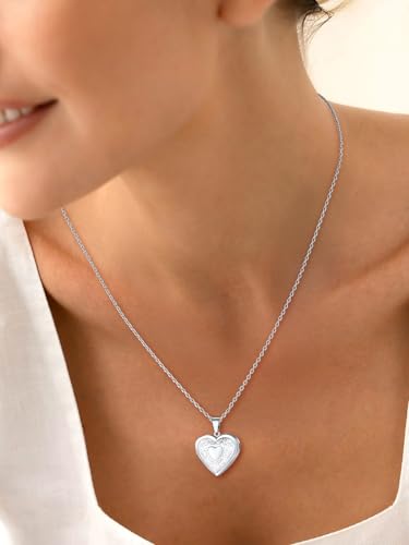 U7 Women Locket Necklace Platinum 14K Gold Photo Lockets that Hold Picture,Chain 20 Inch Personalized Gift Custom Love Heart Image Necklaces - color: 01# (Hot!)Platinum Heart