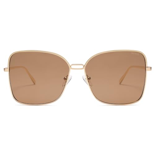 SOJOS Trendy Square Oversized Sunglasses Womens Mens UV400 Big Large Designer Shades SJ1082 - color: Gold/Light Brown