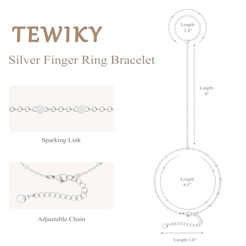 Tewiky Hand Chain Bracelet Ring, 14K Gold Plated/Silver Finger Ring Bracelet, Zircon Sequins Satellite Chain for Women, Trendy Non-Tarnish Jewelry