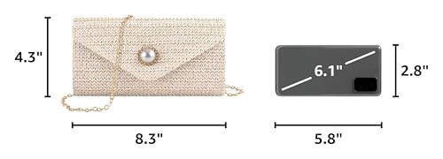 PACETAP Straw Clutch Purse for Women, Pearl Decoration Boho Crossbody Bags, Evening Clutch Purses Handbags for Wedding Party Cocktail Prom Dinner(Beige white) - color: Straw Beige White