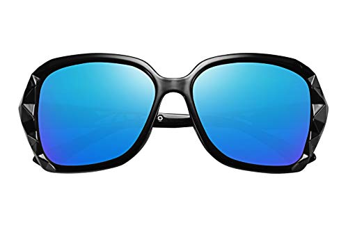 FEISEDY Polarized Women Square Sunglasses Sparkling Composite Shiny Frame B2289 - color: Ice Blue