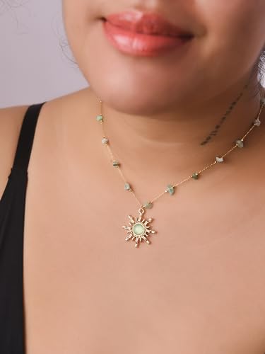 Sacina Sun Choker Necklace, Natural Crystal Necklace, Boho Hippie Jewelry, Christmas Jewelry Gift For Women - color: green