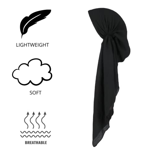 Pretied Head Scarves for Women Featuring Lightweight Crimped Material and Attractive - color: Solid Black