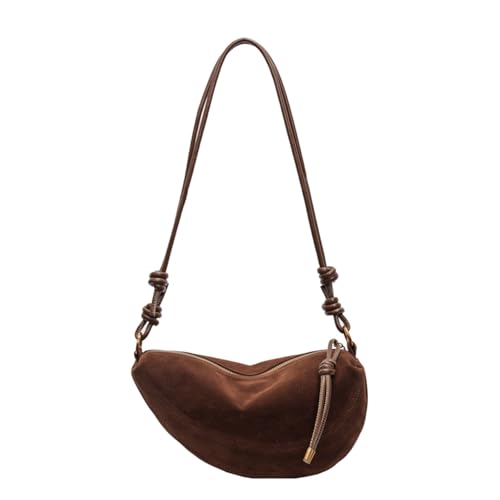 Suede Bags for Women Small Suede Purses Crescent Bag Crossbody Shoulder Bag Trendy Tote Handbags - color: B Suede Coffee
