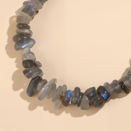 Natural Gemstone Beads Bracelets Healing Crystal Stone Beaded Bracelet for Women Men Handmade Spiritual Jewelry Gifts - color: Labradorite, size: Chips Beads