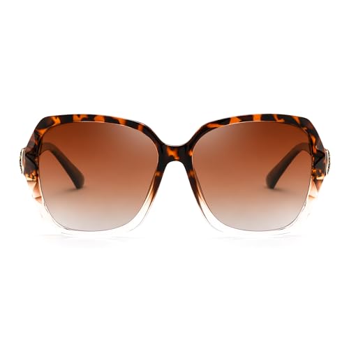 FEISEDY Polarized Women Square Sunglasses Sparkling Composite Shiny Frame B2289 - color: Leopard