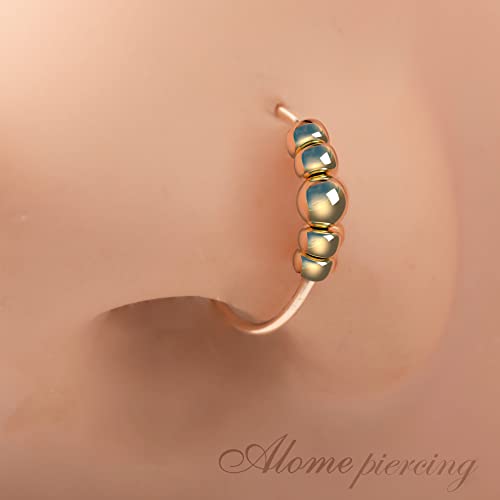 925 Sterling Silver & 14K Gold Filled Nose Ring Hoop Handmade Piercing Jewelry For Women - 24 Gauge 2mm,7mm Tiny Nose Ring with Opal - Gift Ready - color: Gold Tiny Beads