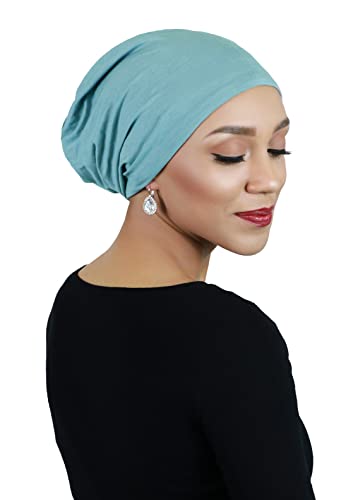 Hats Scarves & More Bamboo Slouchy Beanie for Women Chemo Headwear Moisture Wicking Cancer Turban Head Wrap Snood - color: Jade
