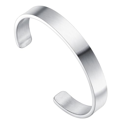Xusamss Open Cuff Bracelet for Men Stainless Steel Wide Flat Bangle, Simple Mens Jewelry, Polished Steel Bracelet Band for Men, Wide Cuff Bracelet - color: White