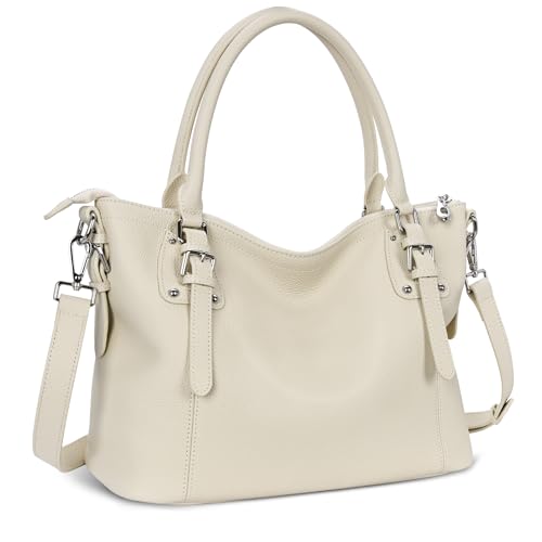 HESHE Genuine Leather Purses and Handbags for Women Tote Shoulder Bag Satchel Purse Top Handle Bags Hobo Crossbody Purse - color: Beige, size: Large