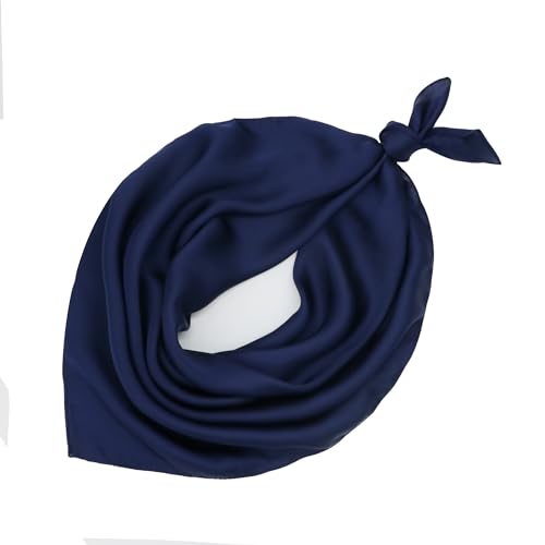 vimate Head Scarf for Women Hair 27'' Square Satin Silk Feeling Bnadana Neck Scarf Handbag Accessories Etc - color: C82#. Navy Blue