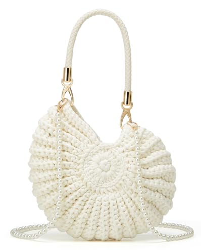Jusavie Bohemia Crochet Handwoven Seashell Bag Women Summer Beach Bag Boho Evening Clutch Purses Shoulder Crossbody Bags 2026 - color: Beige