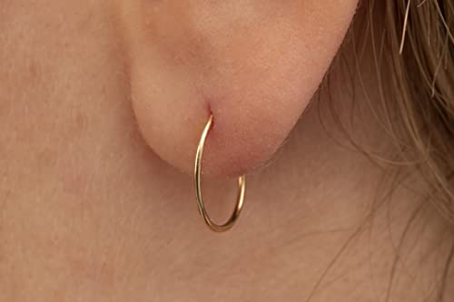 Gold Hoop Earrings Silver Hoop Earrings - Hoop Earrings For Women Two Pcs Of Thin Gold Filled Sterling Silver Hoops, Helix Hoop, Tragus Ring, Cartilage Hoop - color: Gold, style: 8mm 22 gauge / 1 pair