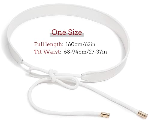 Women PU Leather Tie Waist Belts Knotted Thin Skinny Rope Waistband - color: White