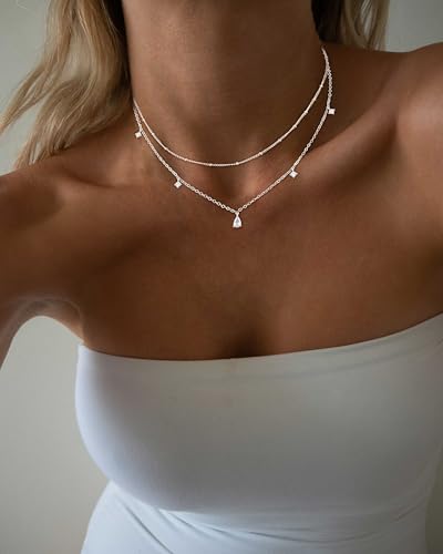 Layered Necklaces For Women,Dainty Gold Plated Necklace Stack Prom Layering Necklaces For Women Trendy Chain Cross Choker Necklace Set Fashion Accessories - color: cz+satellite-silver