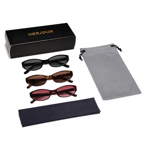 Retro Oval Sunglasses for Women Men Y2k Narrow Cat Eye Sunnies Skinny Shades AR82299 - color: A02 Black/Grey+tortoise/Brown+burgundy/Red Grading