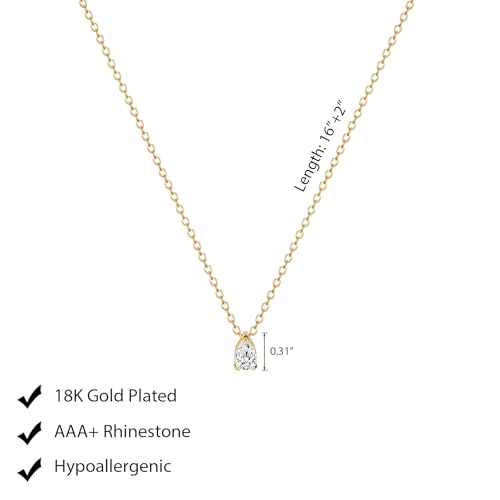 Luxval Diamond Pendant Gold Necklace for Women，Dainty 18k Gold Plated Choker Necklaces Simple Gold Jewelry Gifts for Women Girls - color: Gold-Teardrop