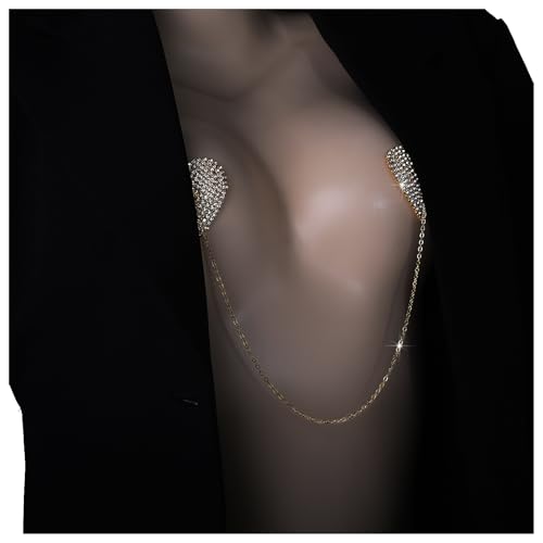 Rhinestone Heart Nipple Pasties Jewelry Sexy Festival Rave Nipple Cover Stickers Body Chain Crystal Nipple Bra Body Chain Jewelry for Women - color: Gold
